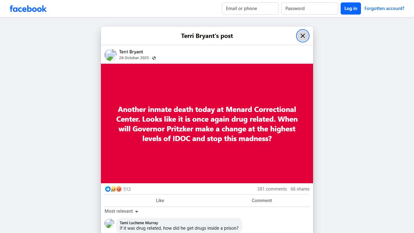 Terri Bryant - Another inmate death today at Menard... | Facebook
